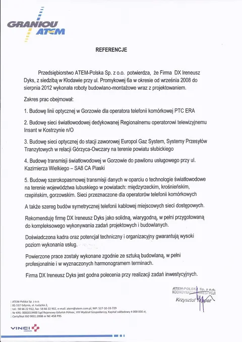 List referencyjny ATEM-Polska