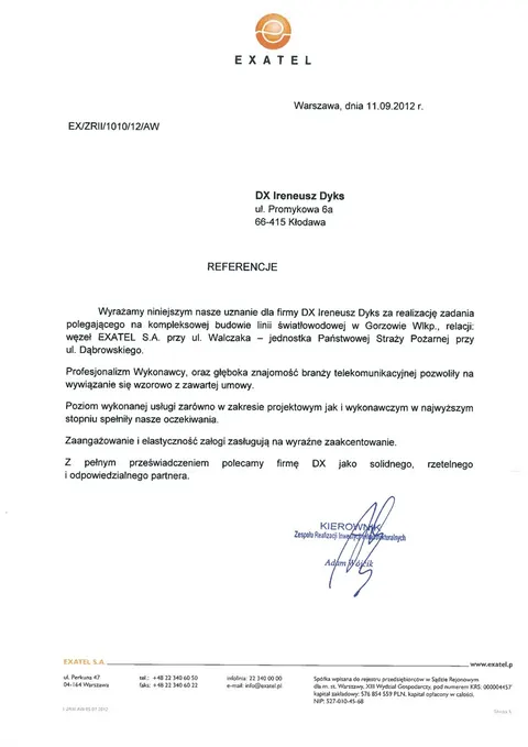 List referencyjny EXATEL