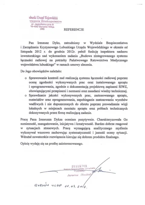 List referencyjny Lubuskiego Urzędu Wojewódzkiego