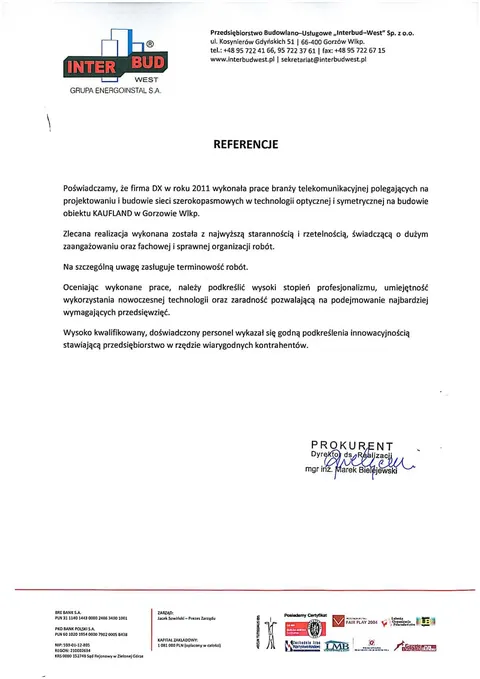 List referencyjny Interbud-West